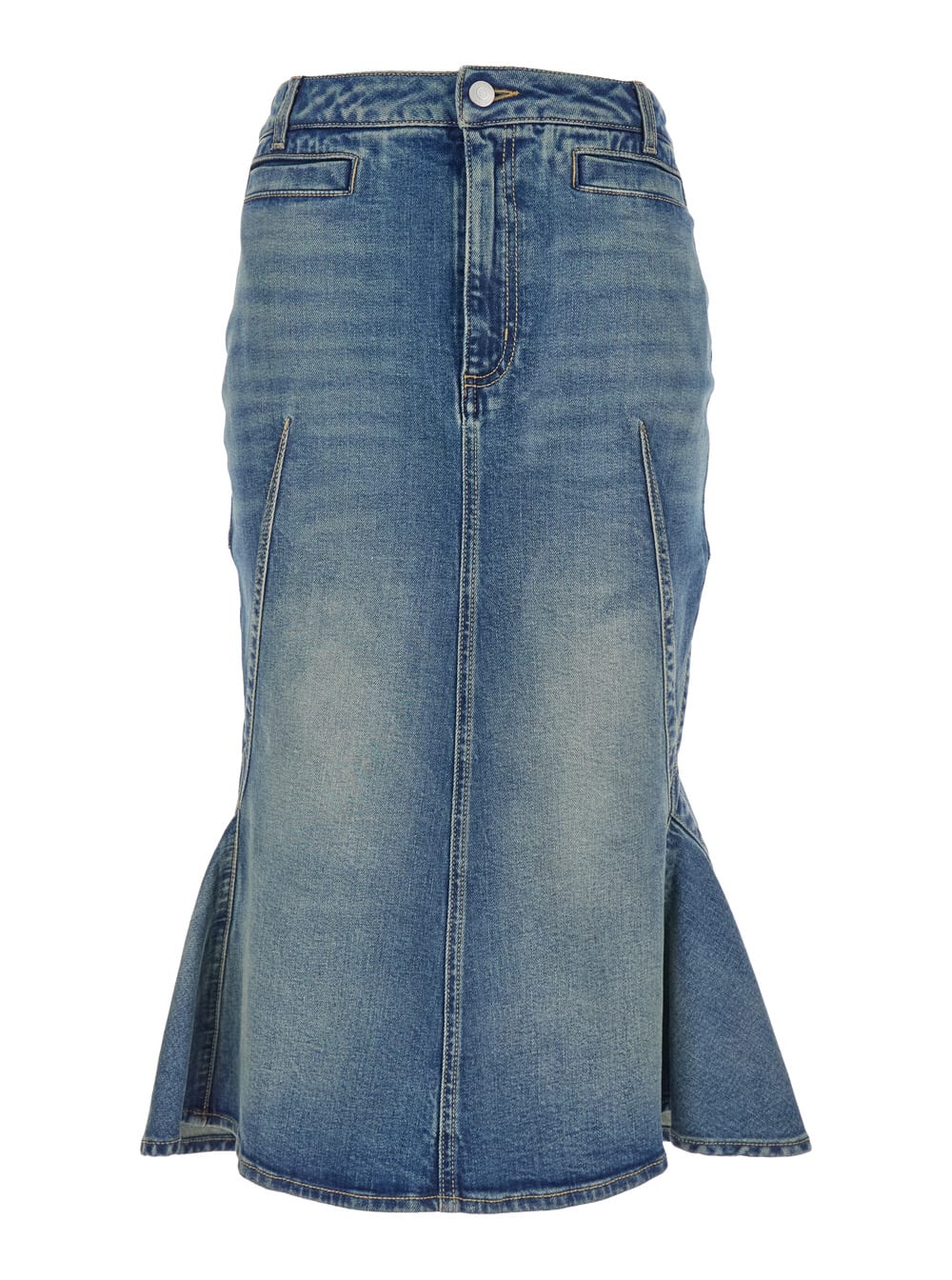 Alexander Mcqueen Fitted Denim Skirt With Flared Hem In Blue