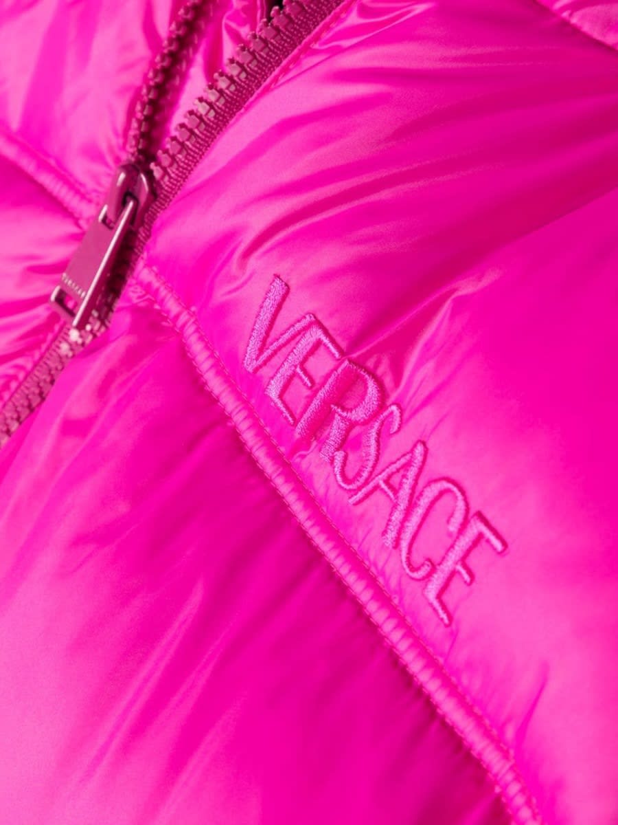 Shop Versace Down Jacket With Logo In Fuchsia