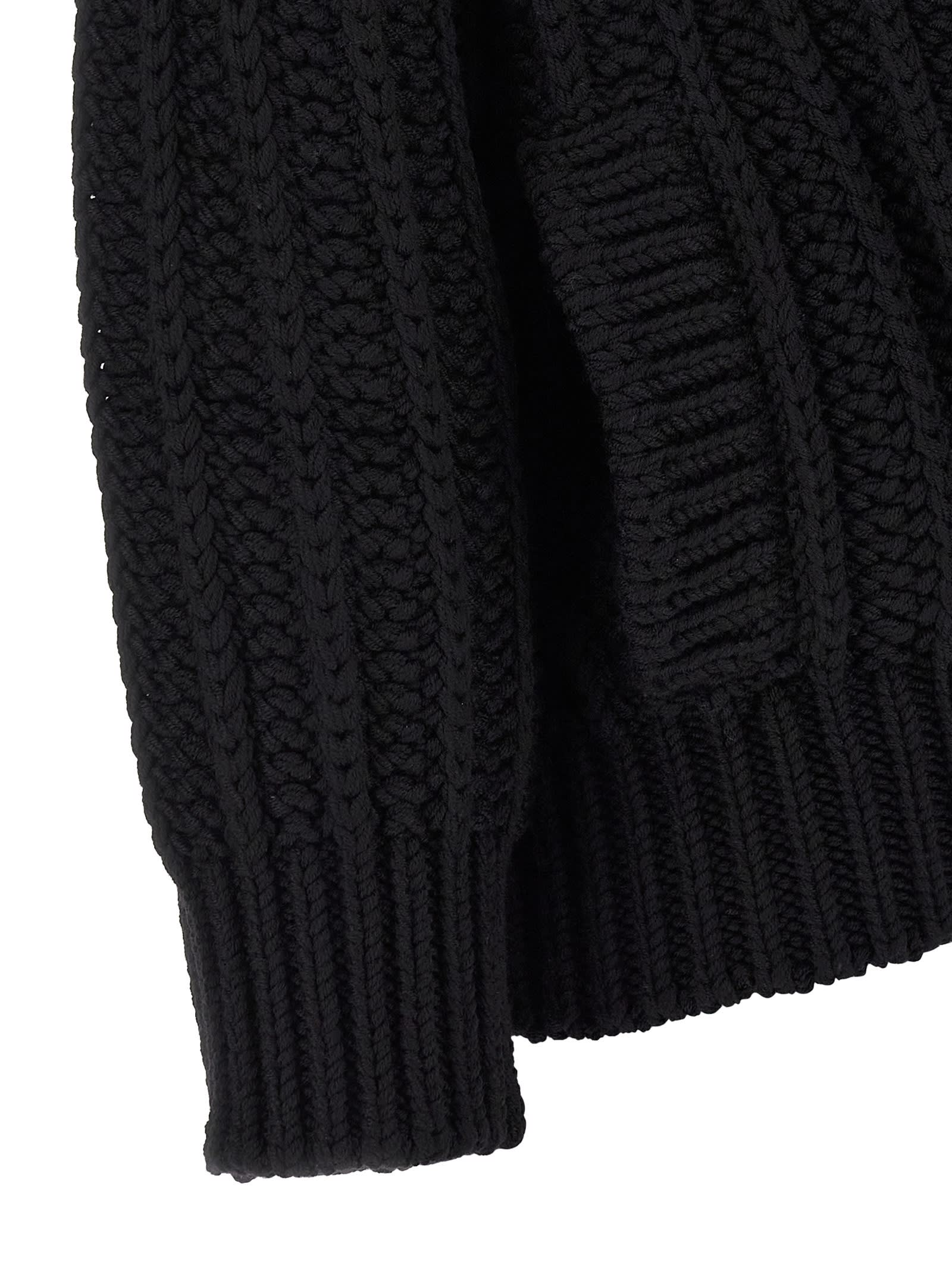Dolce & Gabbana Black Cardigan With Wide Neckline On The Front In Virgin Wool Woman In Black