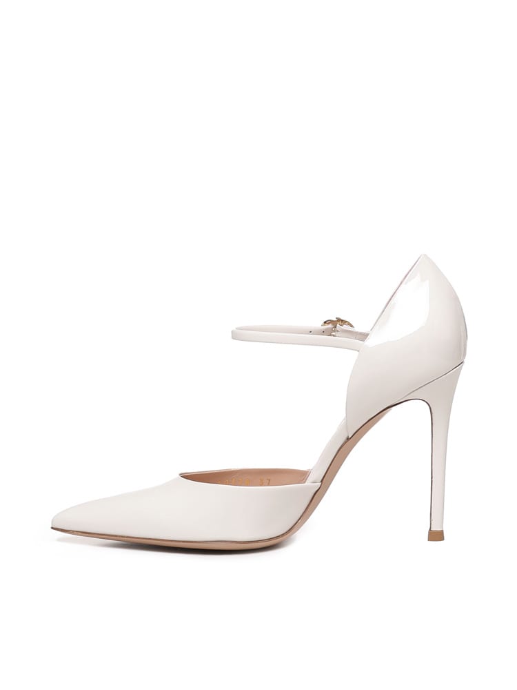 Shop Gianvito Rossi Patent Leather Heels With Strap In White