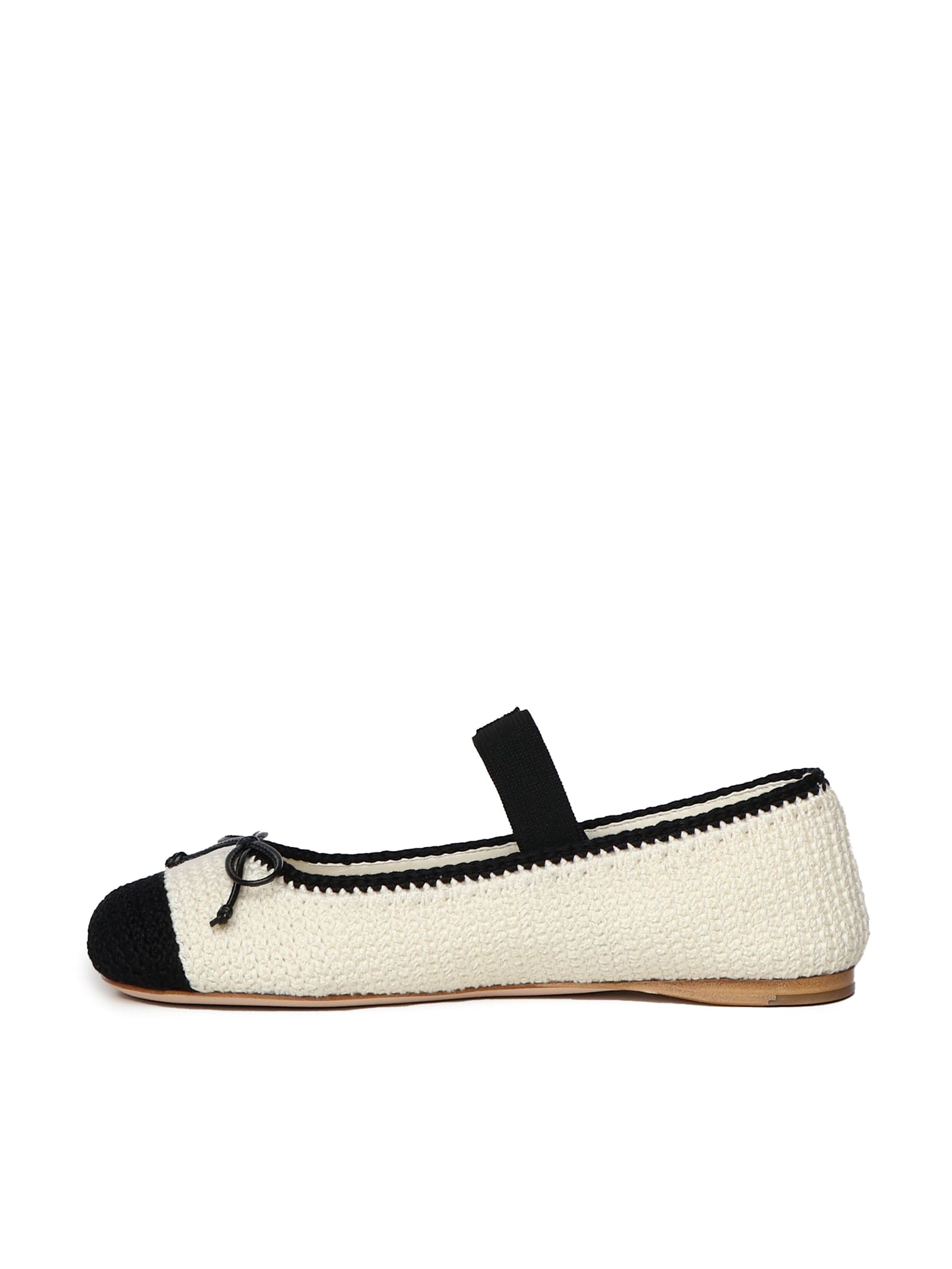 Miu Miu Ballerina In White And Black Crochet Knit Women In Avorionero