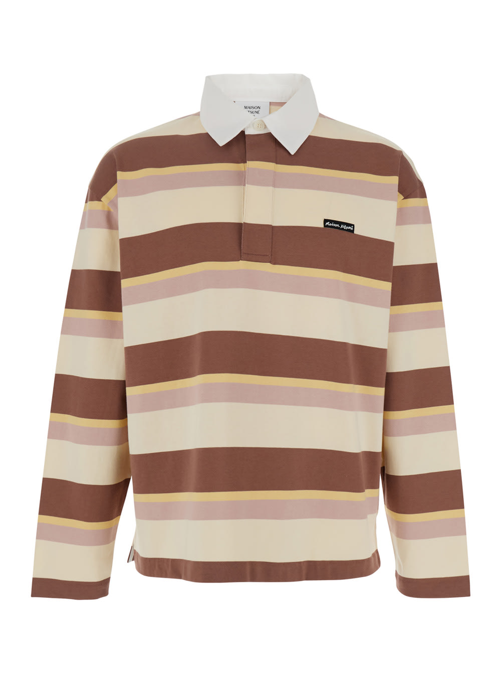 Maison Kitsuné Multicolor Oversize Polo Shirt With Logo Patch On The Front And All-over Striped Motif In Cotton Man