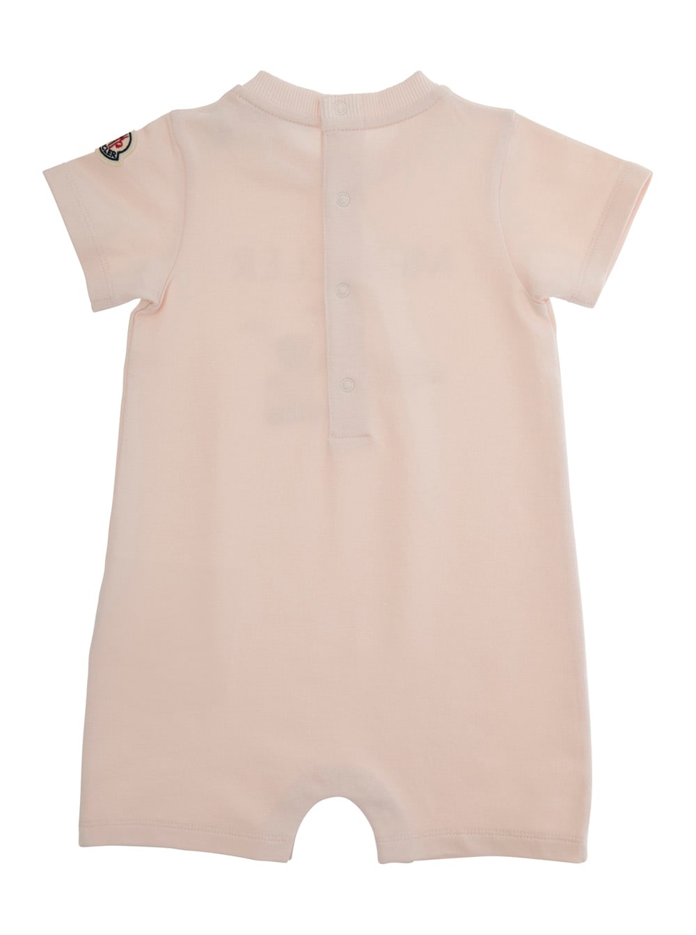 Moncler Pink Romper With Logo Patch On The Sleeve And Front Print In Cotton Baby In Neutral