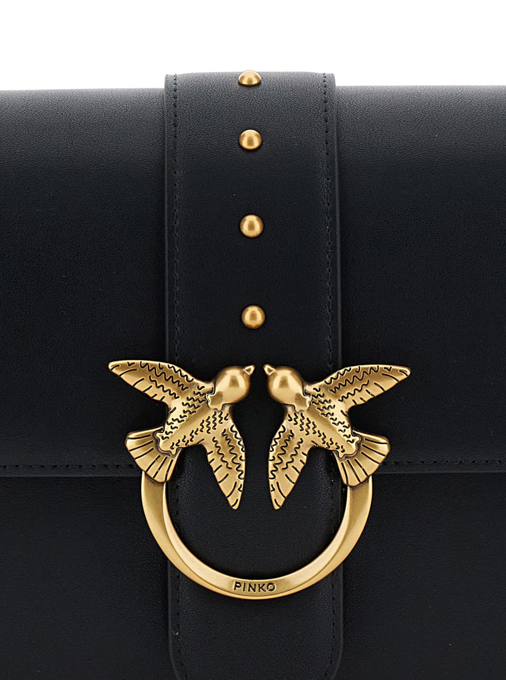 Pinko Love One Antique Gold Green Shoulder Bag In Black