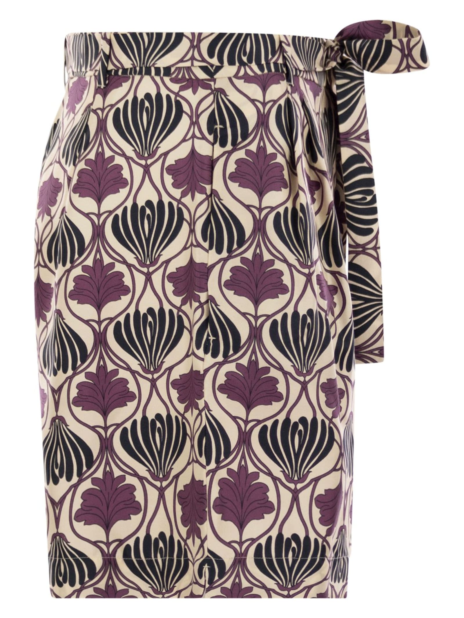 Max Mara Floral Silk Pleated Shorts And Belt In Multi