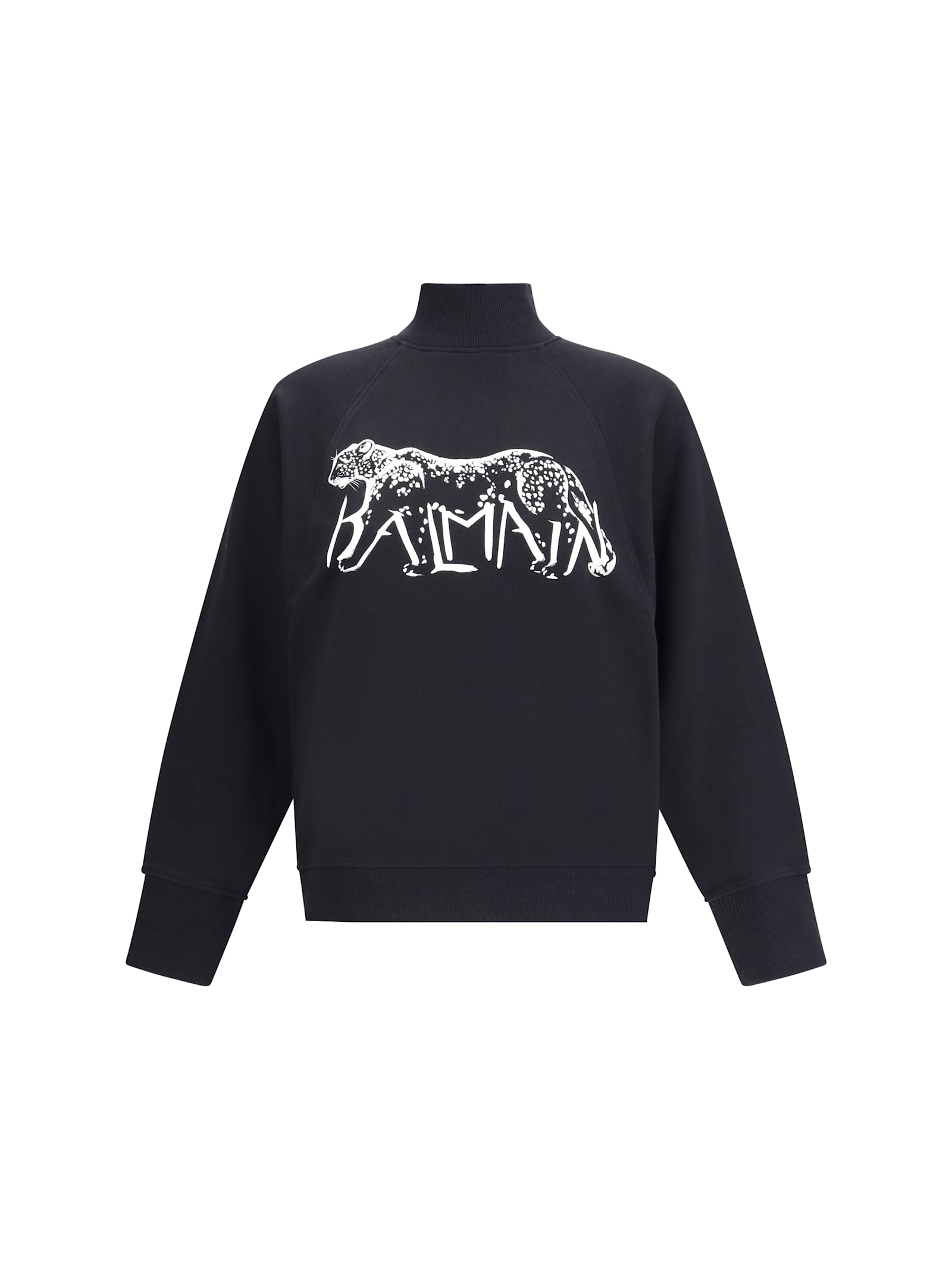 Balmain Leopard Print High-neck Sweatshirt In Black
