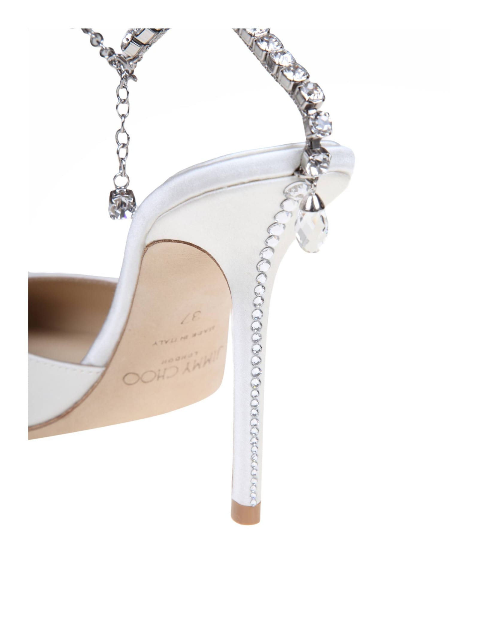 Shop Jimmy Choo Slingback Saeda 100 In Satin With Applied Crystals In Ivory/crystal