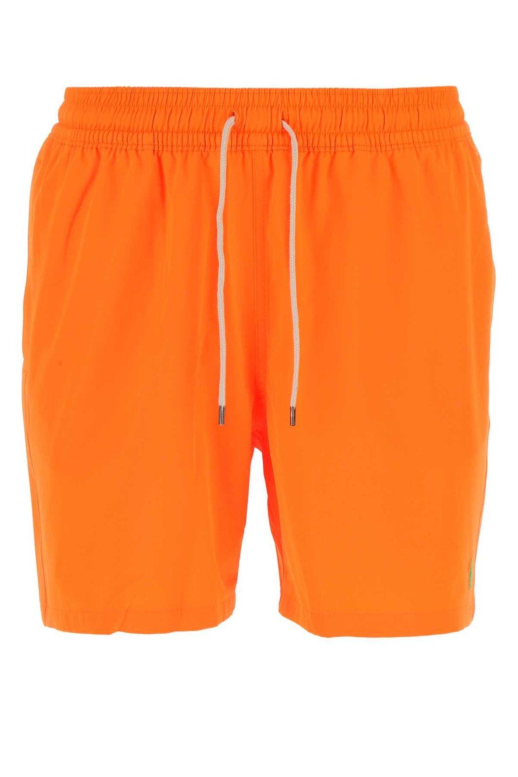 Shop Ralph Lauren Logo Embroidered Swim Shorts In Orange