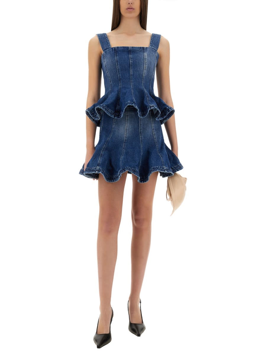 Msgm Flared High Waist Short Denim Skirt