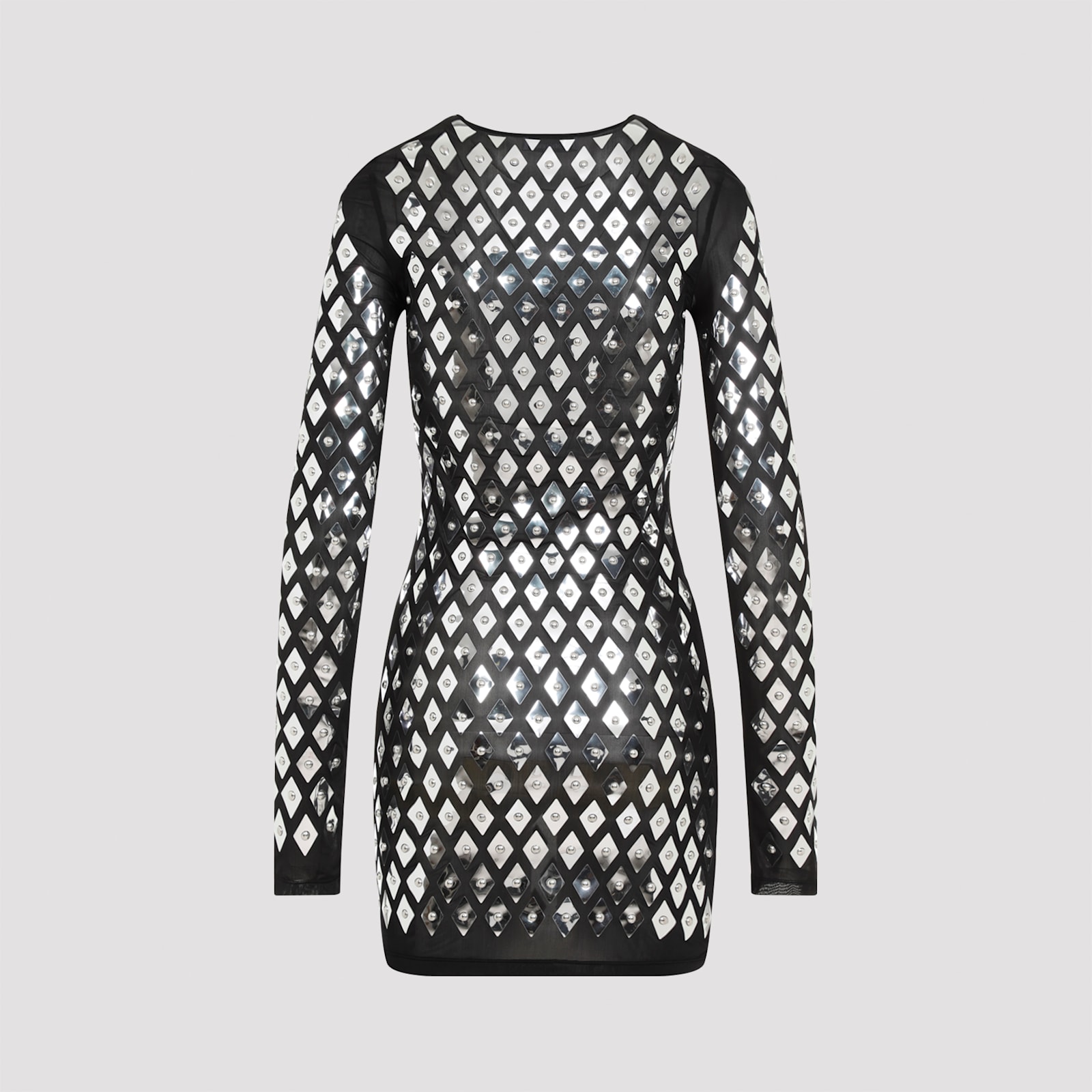 Rabanne Black Dress With Geometric All-over Pattern In Semi-transparent Polyamide Woman In Black