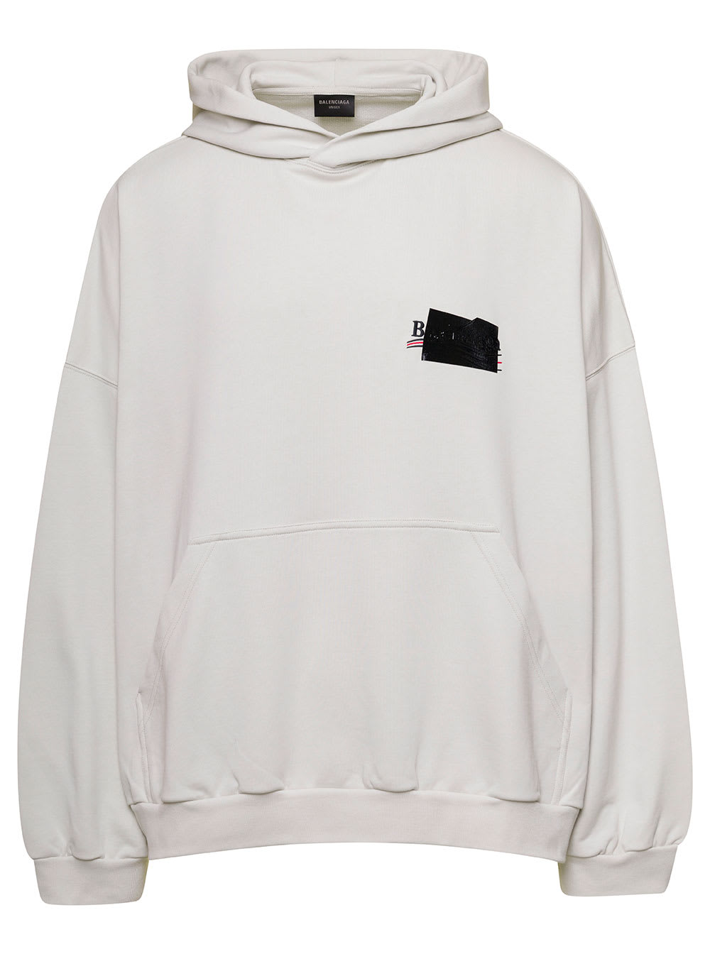 Balenciaga Oversized White Hoodie With Obscured Logo Print In