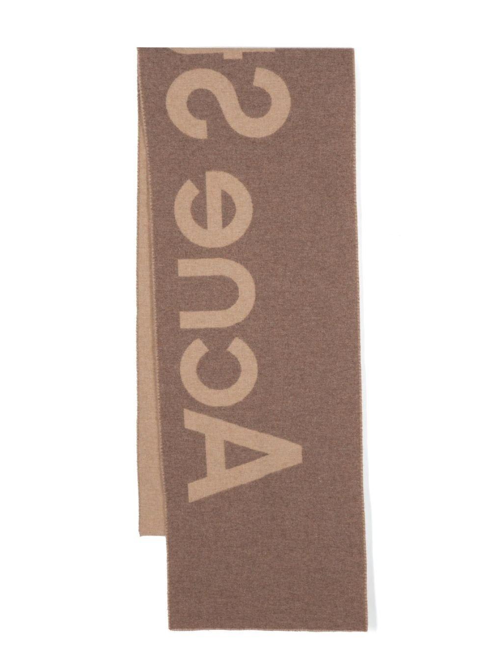 Shop Acne Studios Logo Jacquard Frayed-edge Scarf In Camel Brown