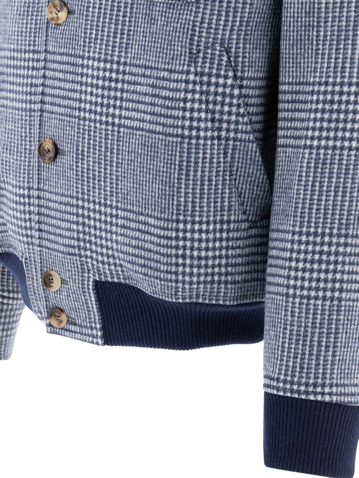 Shop Brunello Cucinelli Prince Of Wales Check Pattern Overshirt In Blu Indigo/blu Marina