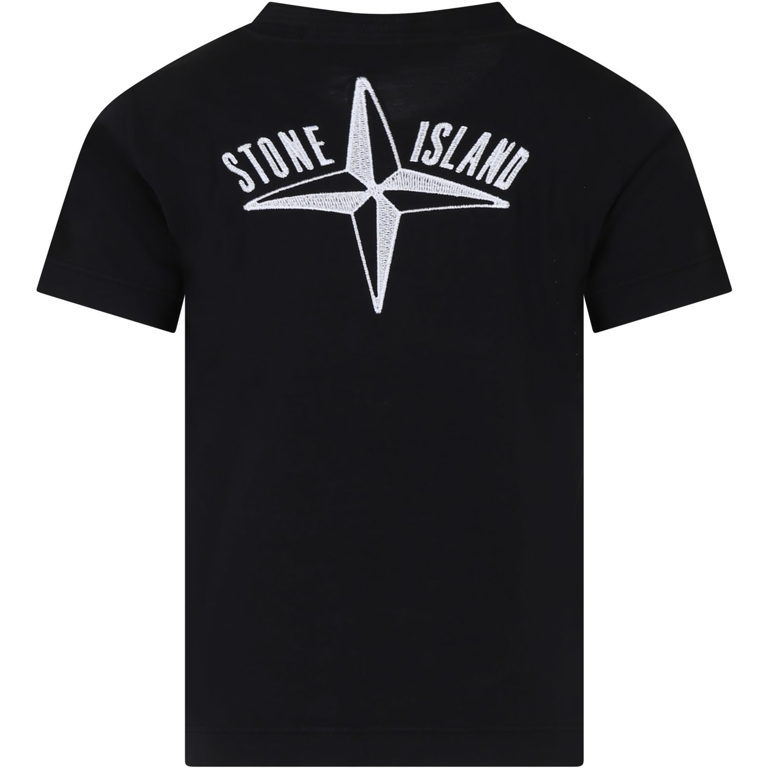 Shop Stone Island Junior Black T-shirt For Boy With Logo