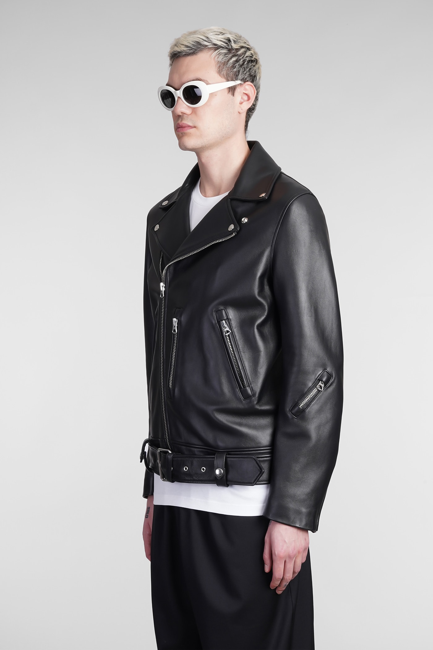 Acne Studios Nate Clean Biker Jacket In Black Leather In Black