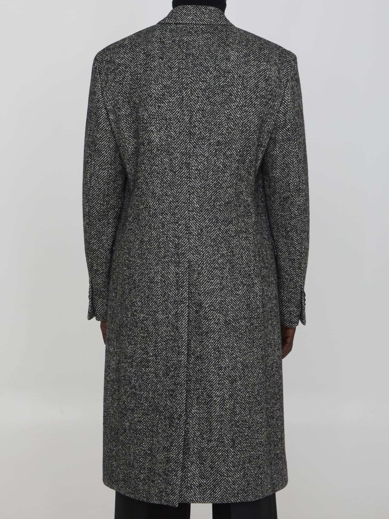 Shop Lardini Herringbone Coat In Black