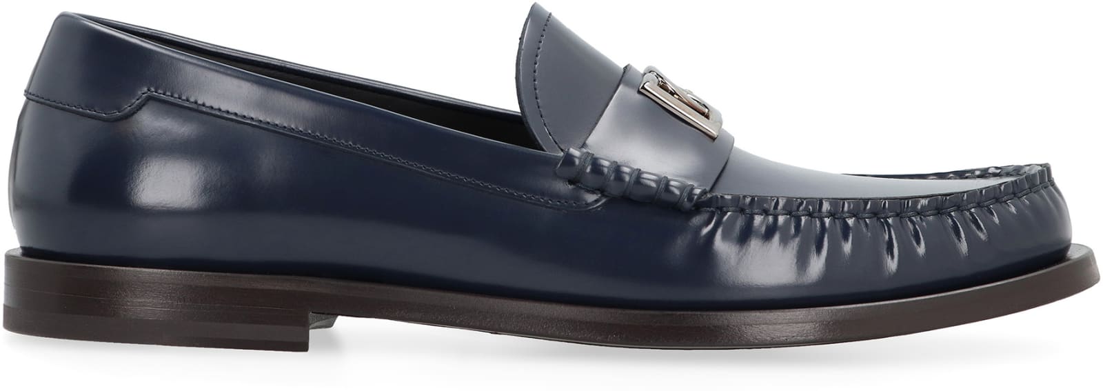 Shop Dolce & Gabbana Logo Detail Leather Loafers In Blu