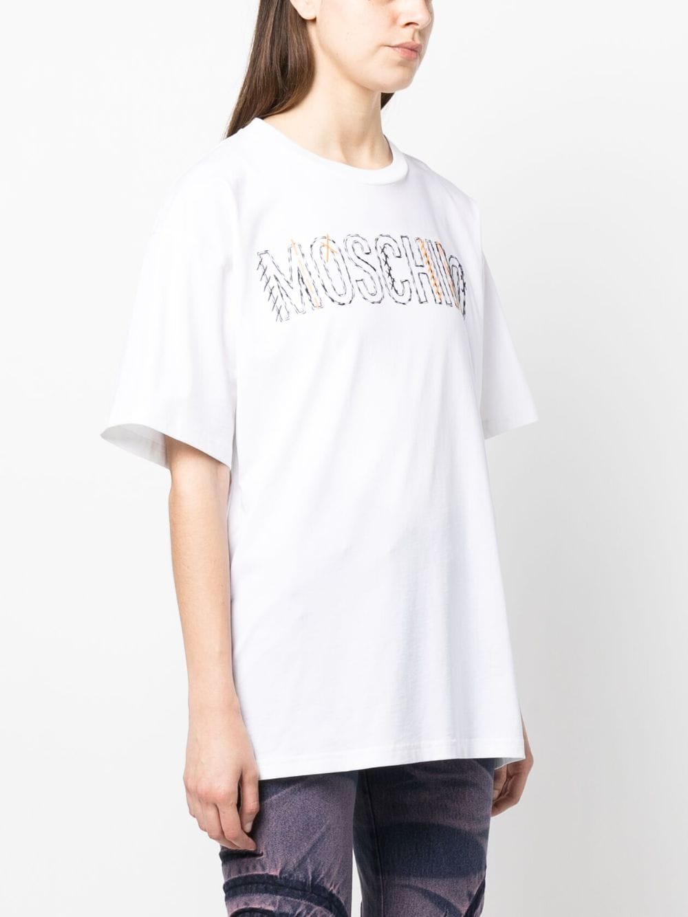 Shop Moschino Stitching Logo T-shirt In Bianco