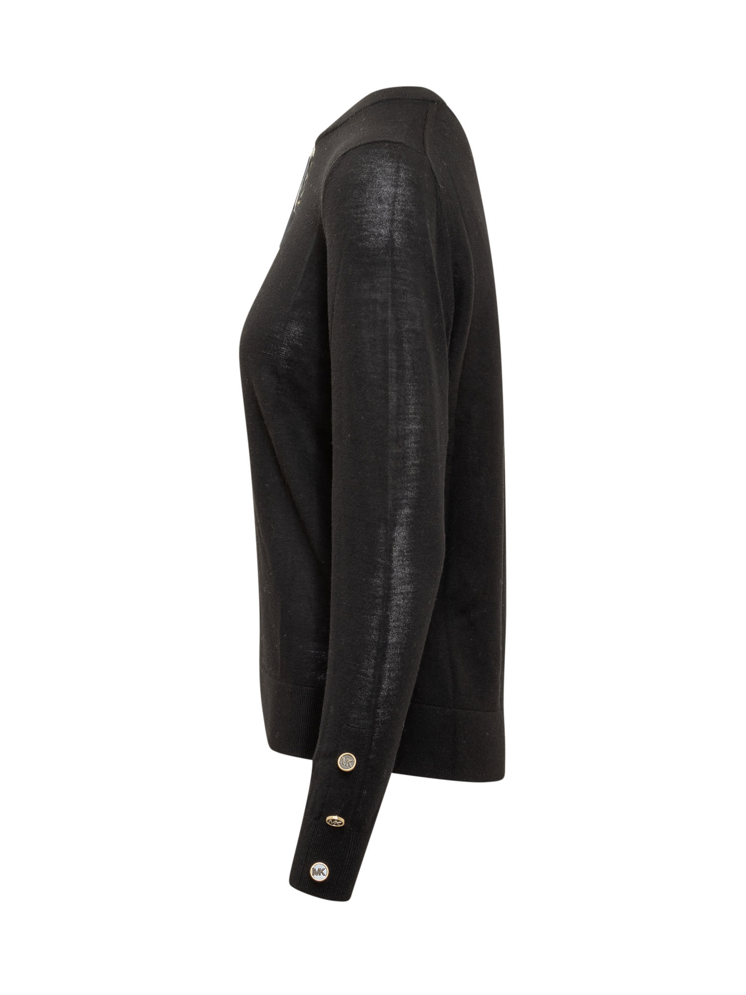 Michael Michael Kors Rounf Neck Long Sleeves Merino Light Pull In Black