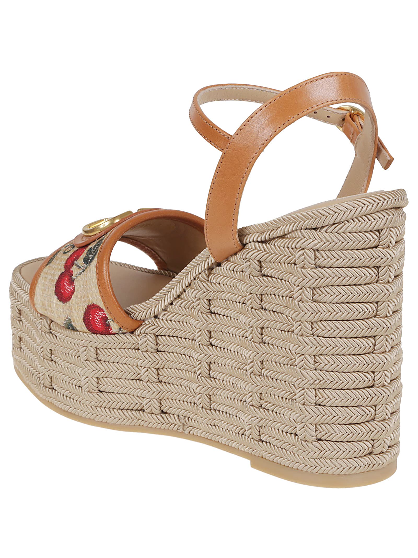 Valentino Natural Logo Wedges In H Naturale Rosso