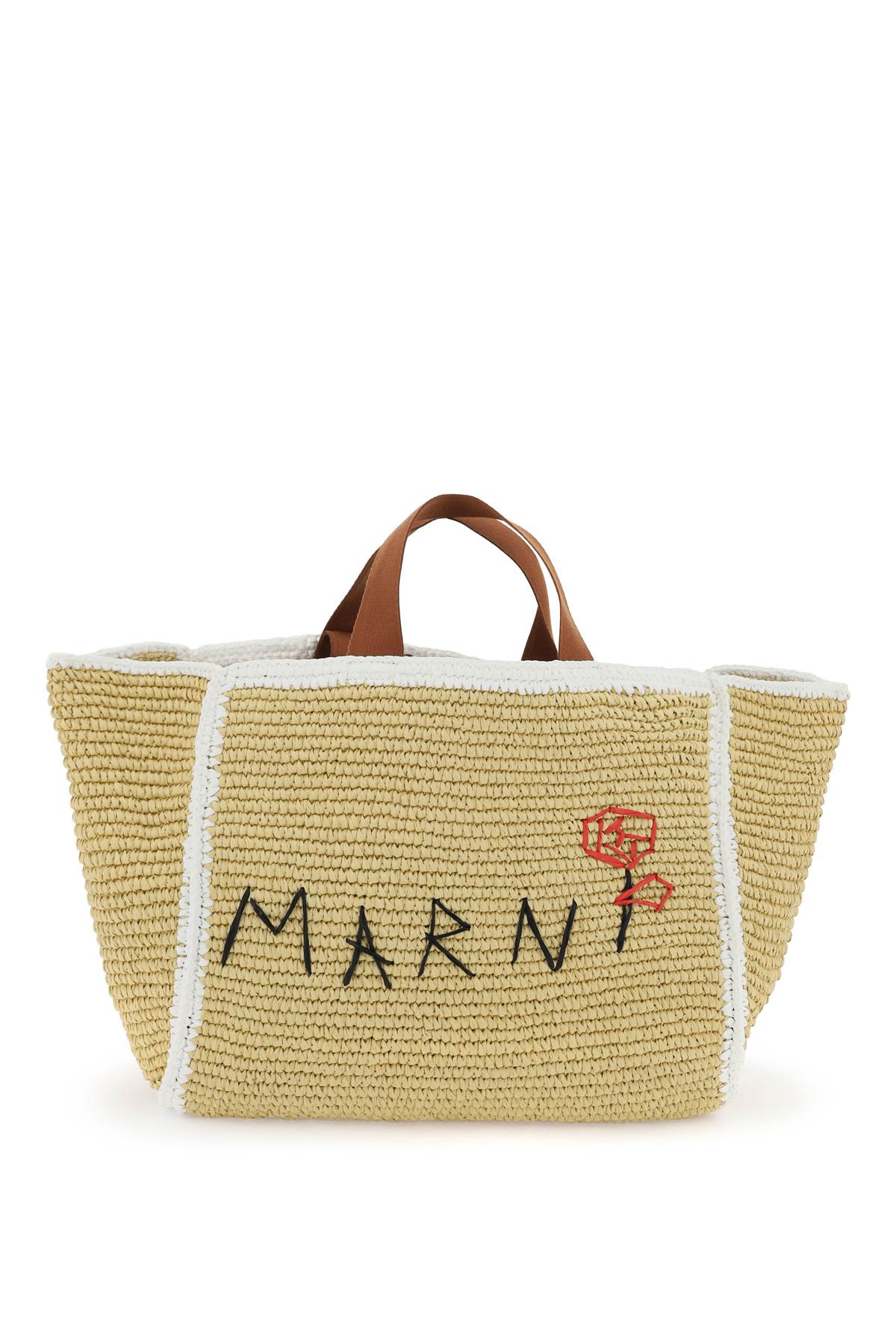 Shop Marni Medium Sillo Tote Bag In Natural/white/rust (beige)