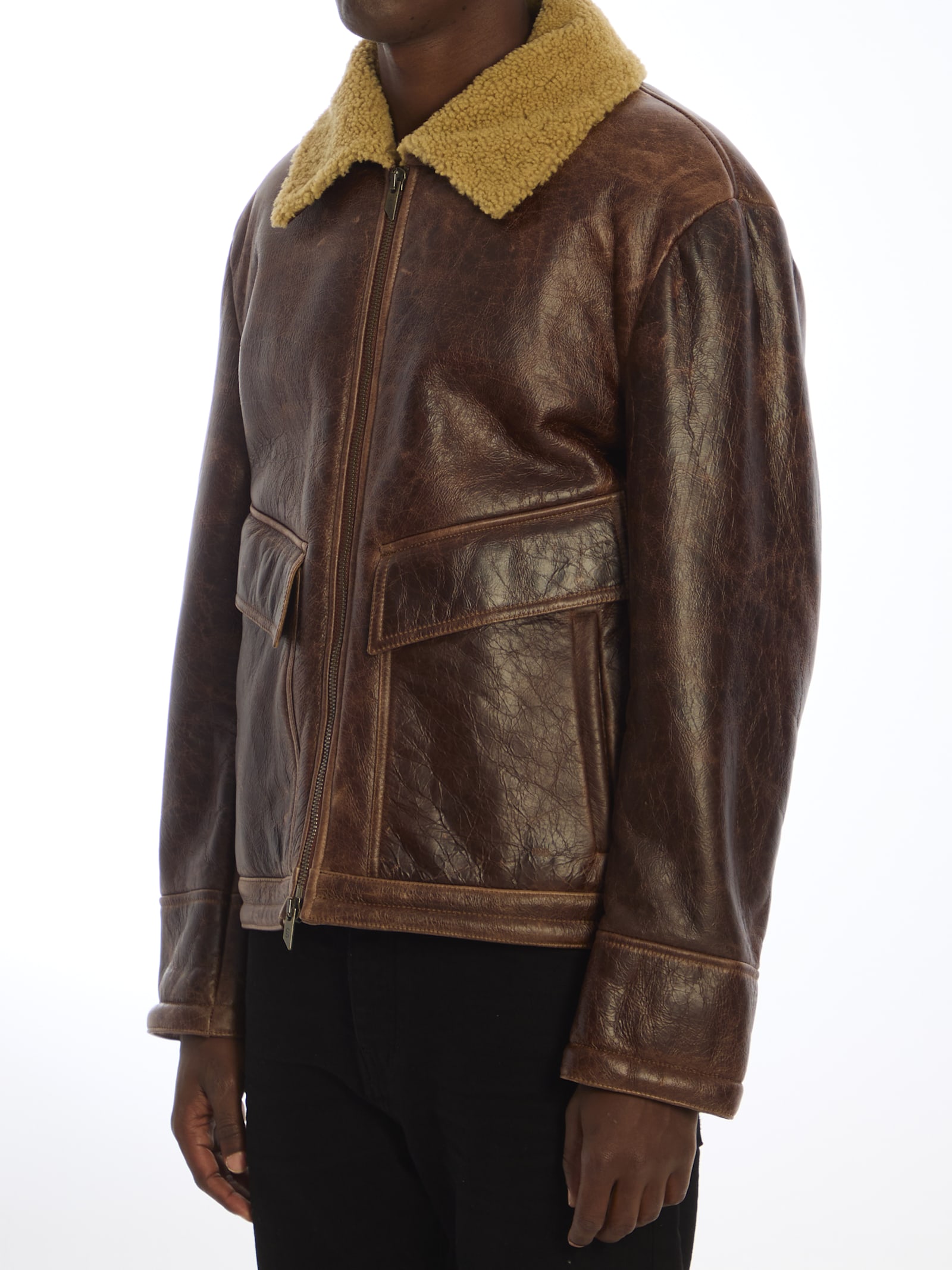 Shop Salvatore Santoro Leather Bomber Jacket In Brown