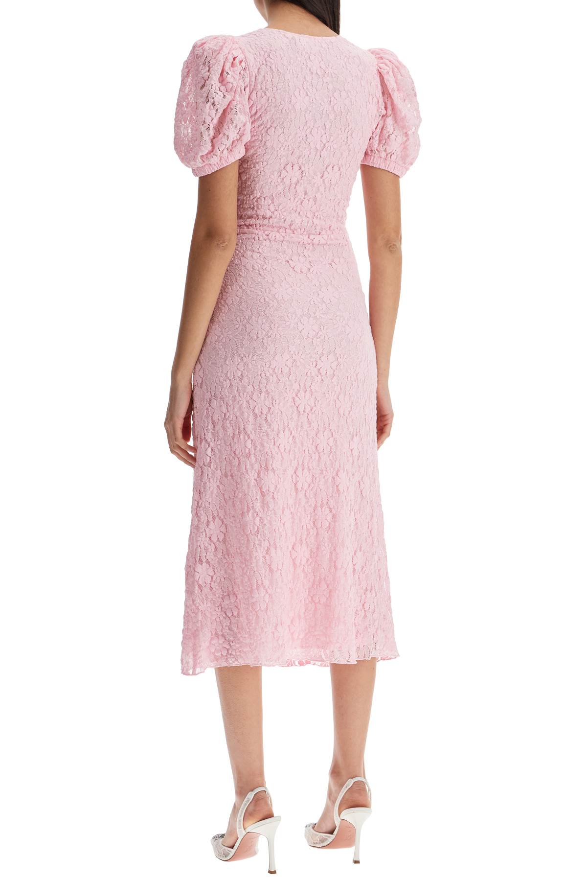 ROTATE BIRGER CHRISTENSEN LACE MIDI DRESS WITH PUFF SLEEVES