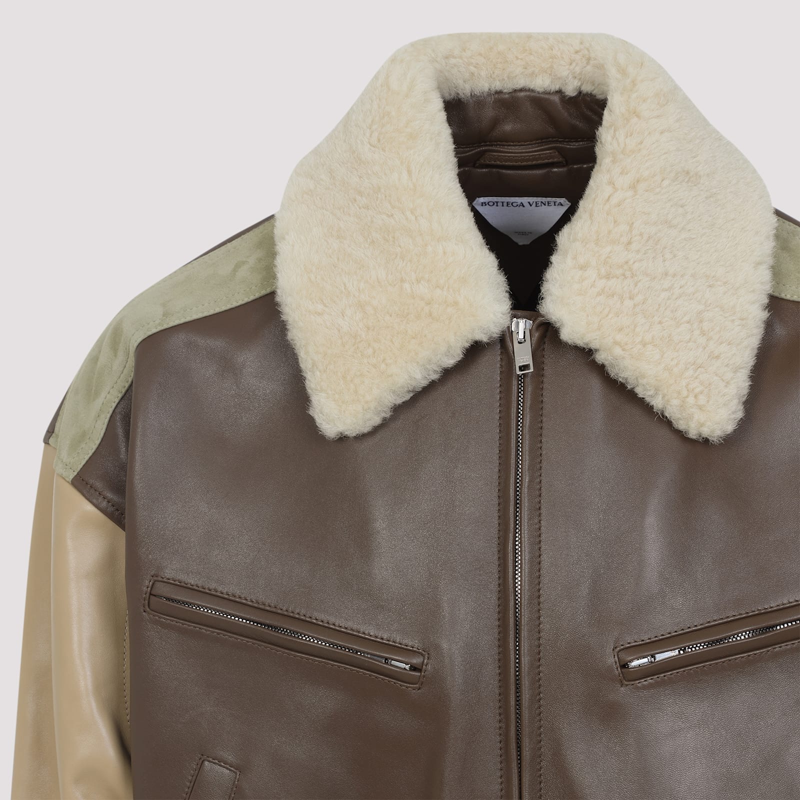 Bottega Veneta Multicolor Leather Bomber Jacket In Brown