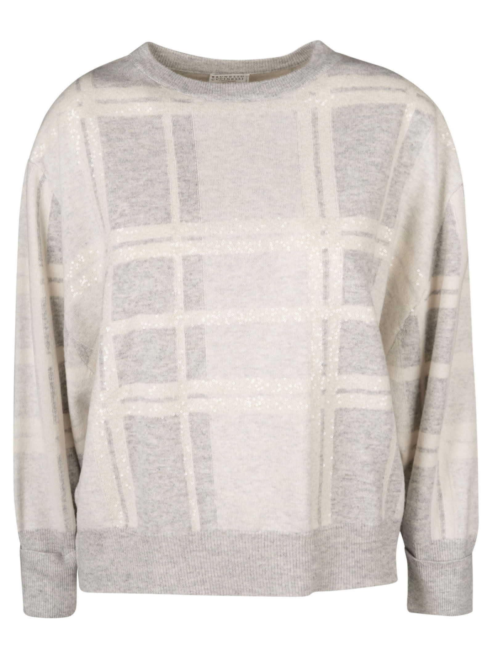 Brunello Cucinelli Check Pattern Ribbed Sweater