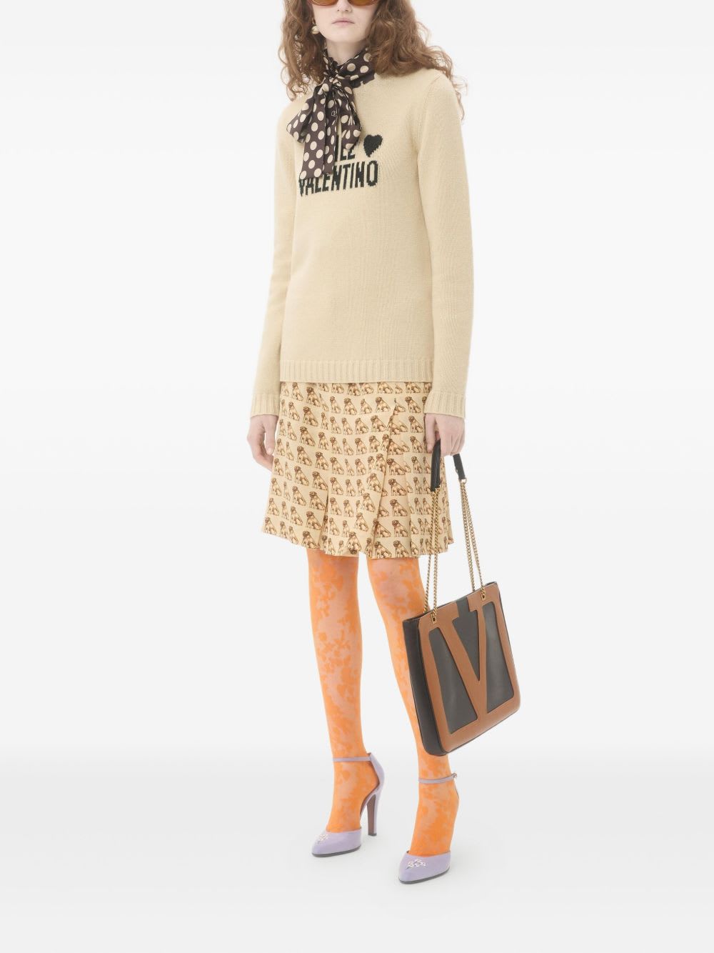 Valentino Graphic Print Long Sleeve Crew Neck Knitwear In Neutral