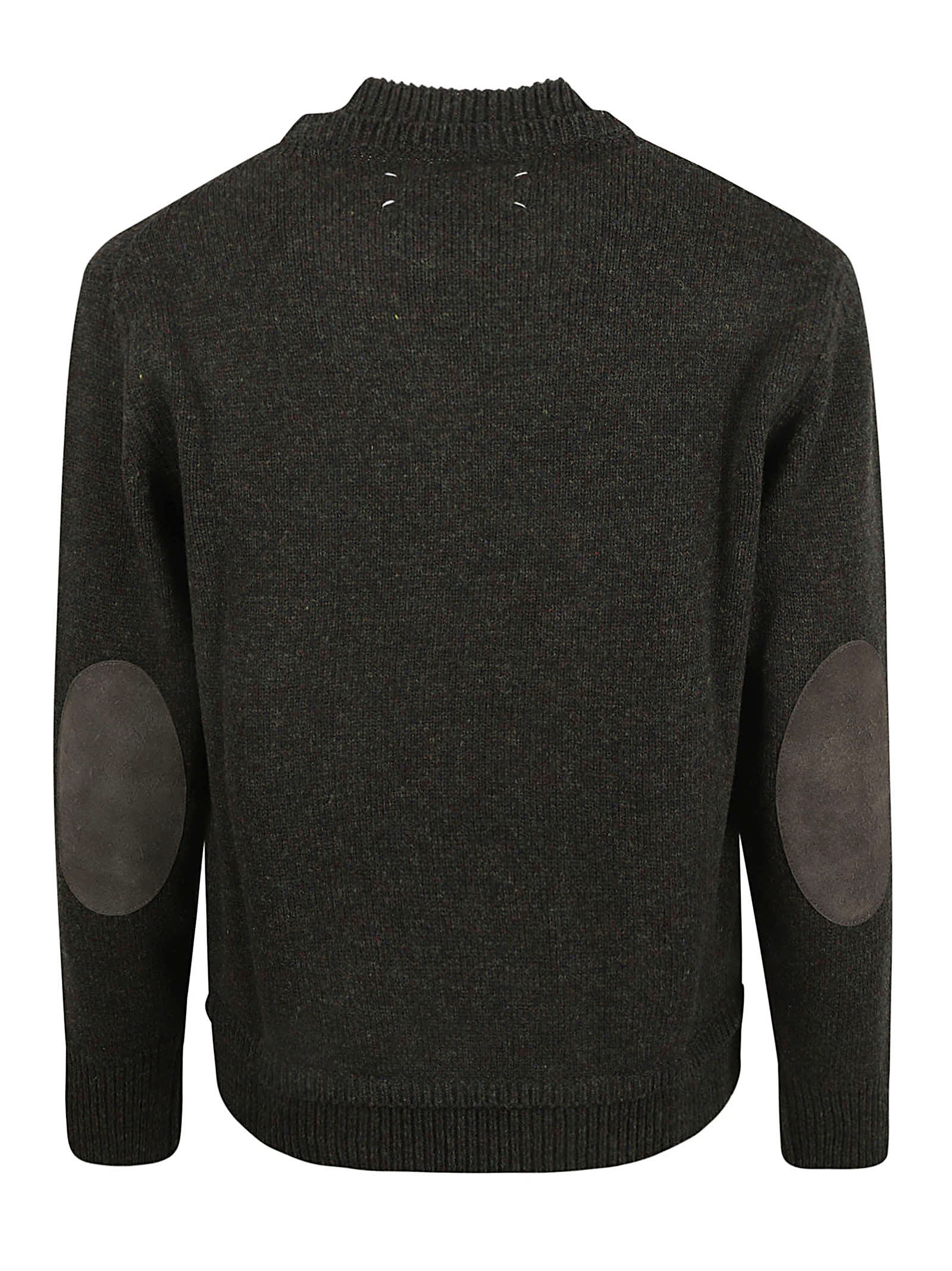 Shop Maison Margiela Rear Logo Padded Shoulder Rib Trim Sweater In Dark Green