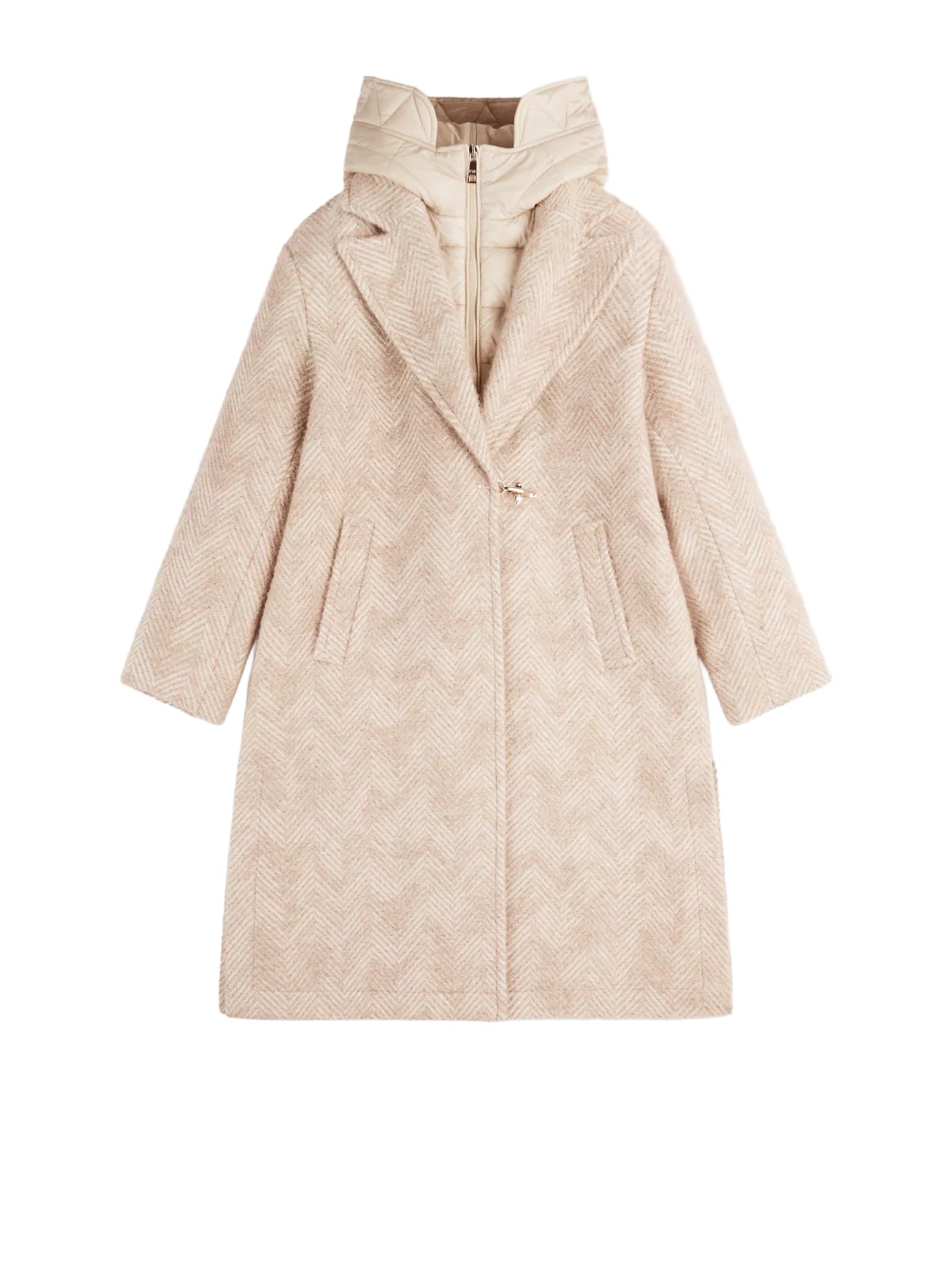 Fay Double Front Coat In Wool And Mohair Herringbone In Neutral