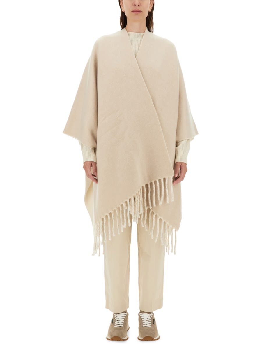 Shop Brunello Cucinelli Double Knit Wool And Cashmere Poncho In Beige