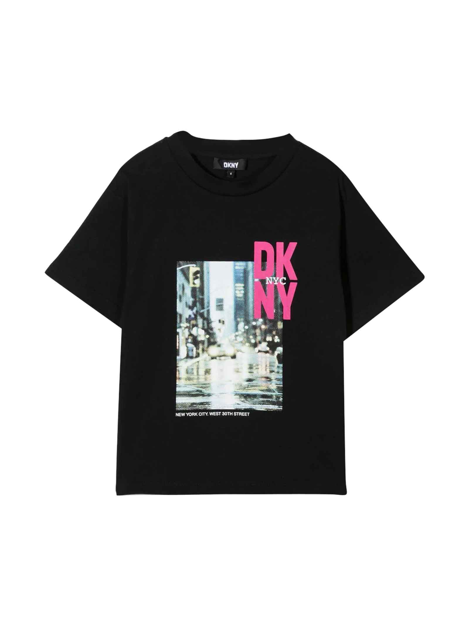 DKNY Black Boy T-shirt With Multicolor Print
