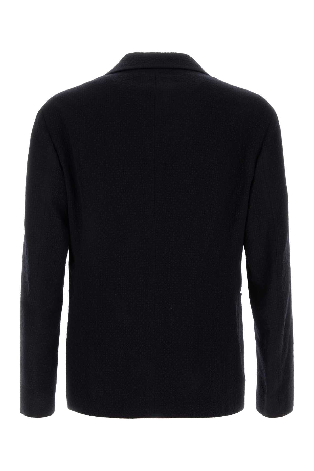 Giorgio Armani Midnight Blue Stretch Wool Blazer In Black
