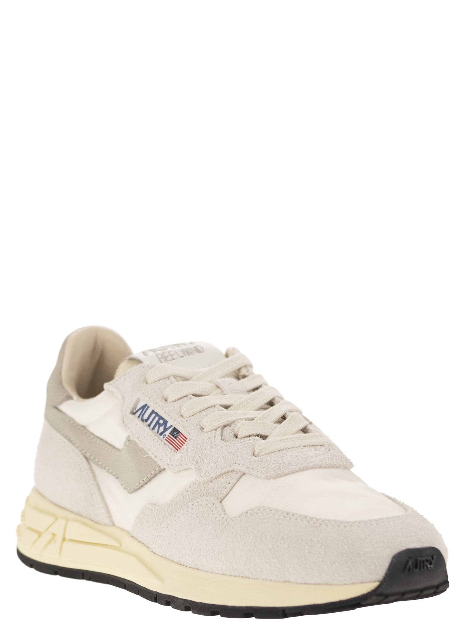 Shop Autry Reelwind - Suede And Technical Textile Trainer In Wht/nat