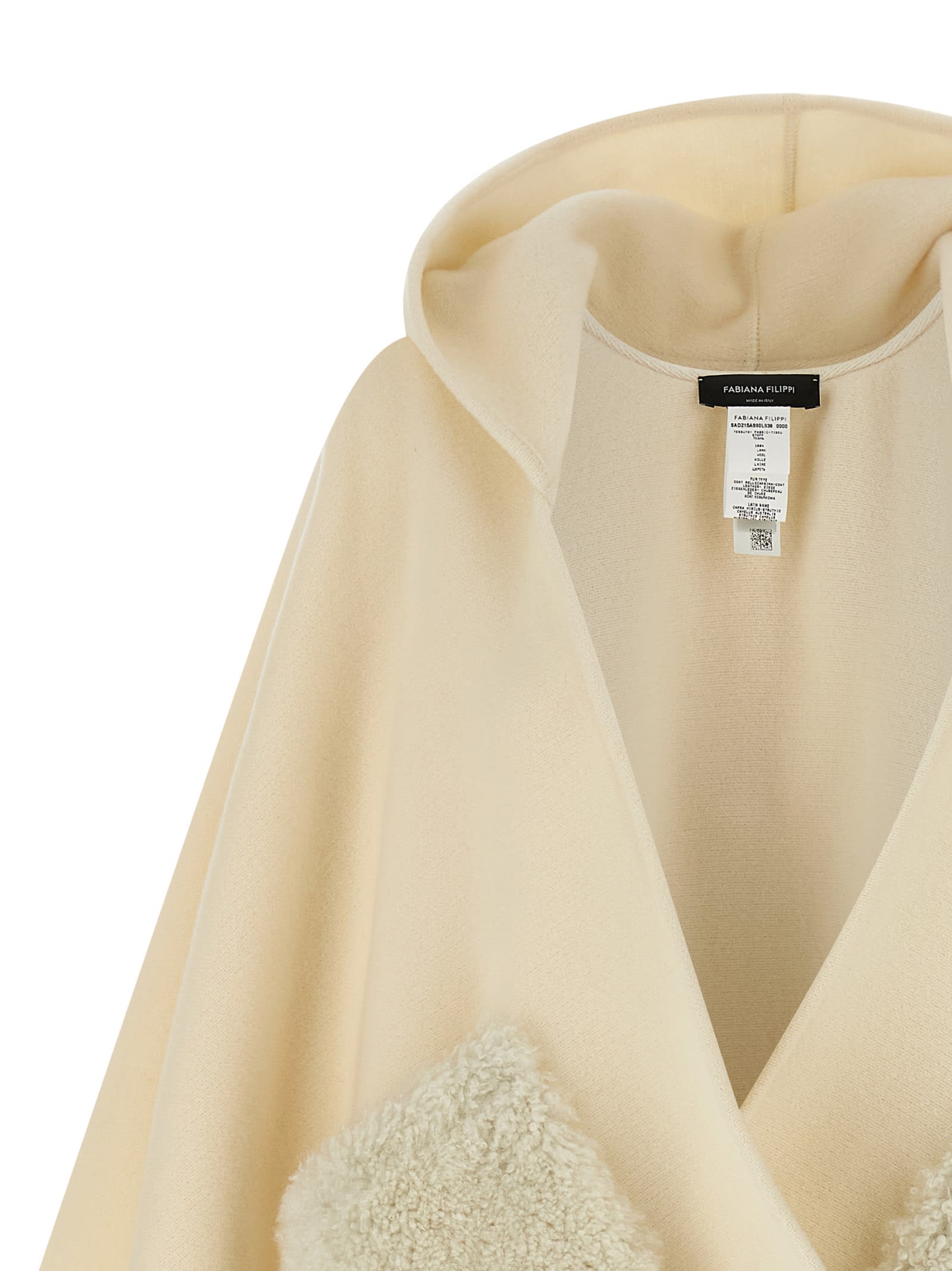 Fabiana Filippi Draped Hooded Cape Textured Pockets In Neutral