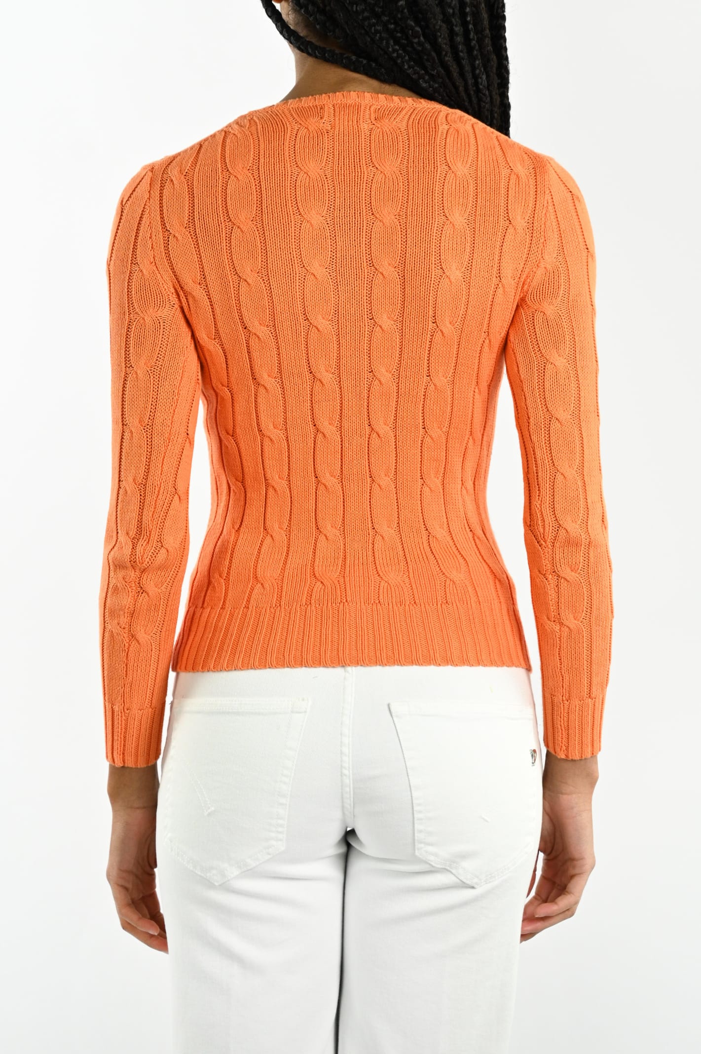 Polo Ralph Lauren Cable Knit Pullover With Ribbed Finish In Orange