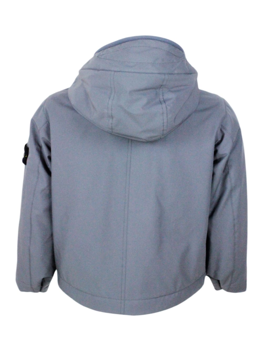 Stone Island Padded Jacket With Hood In Technical Fabric Made With Recycled Bottles E.dye Technology With Primalo In Grigio