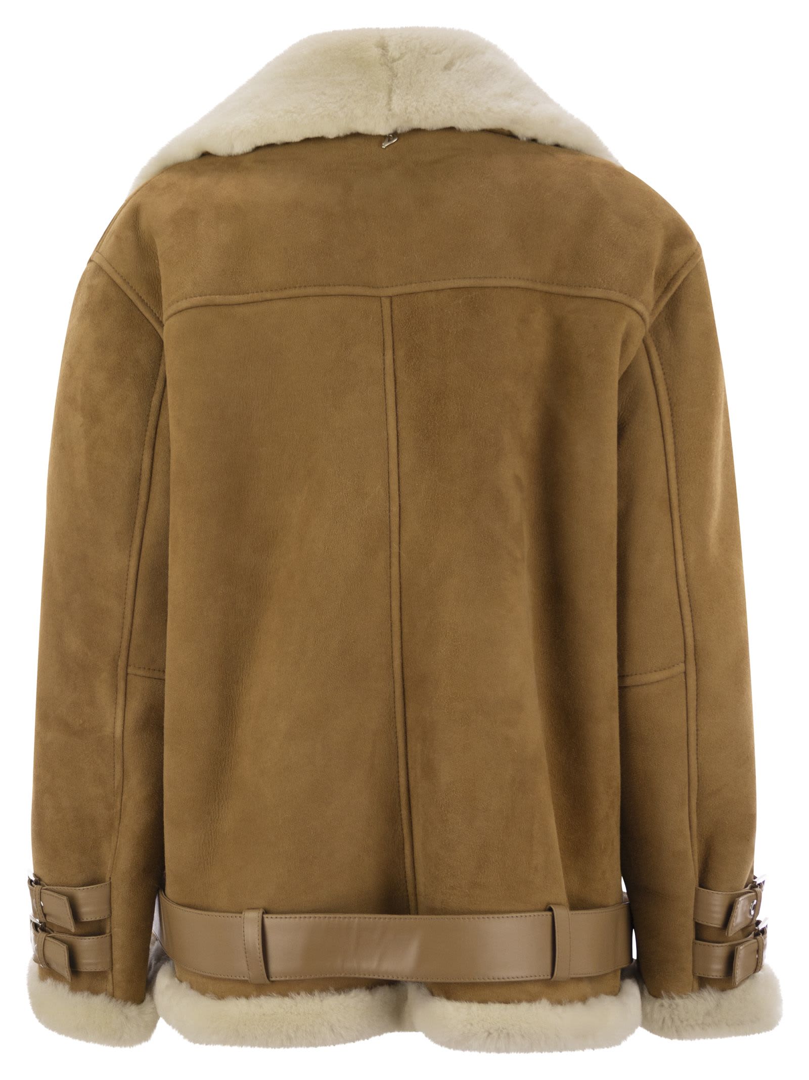 Shop Dondup Loose Shearling Jacket In Caramel
