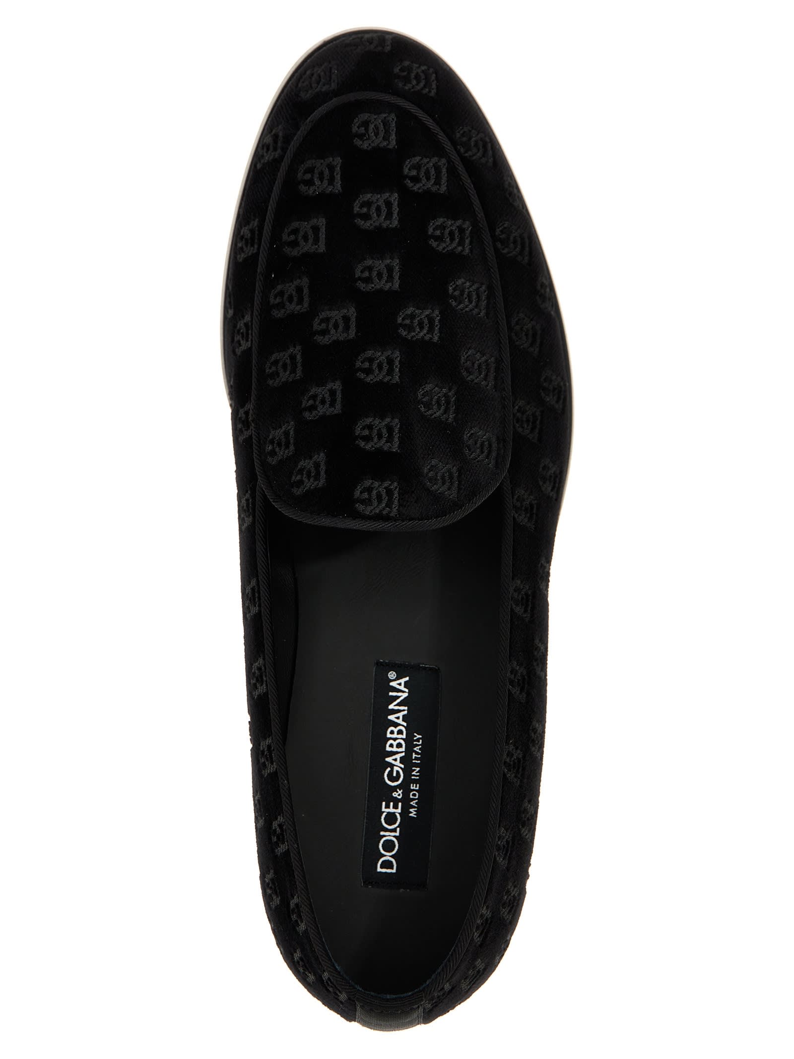 Dolce & Gabbana Vivaldi Velvet Loafers In Black