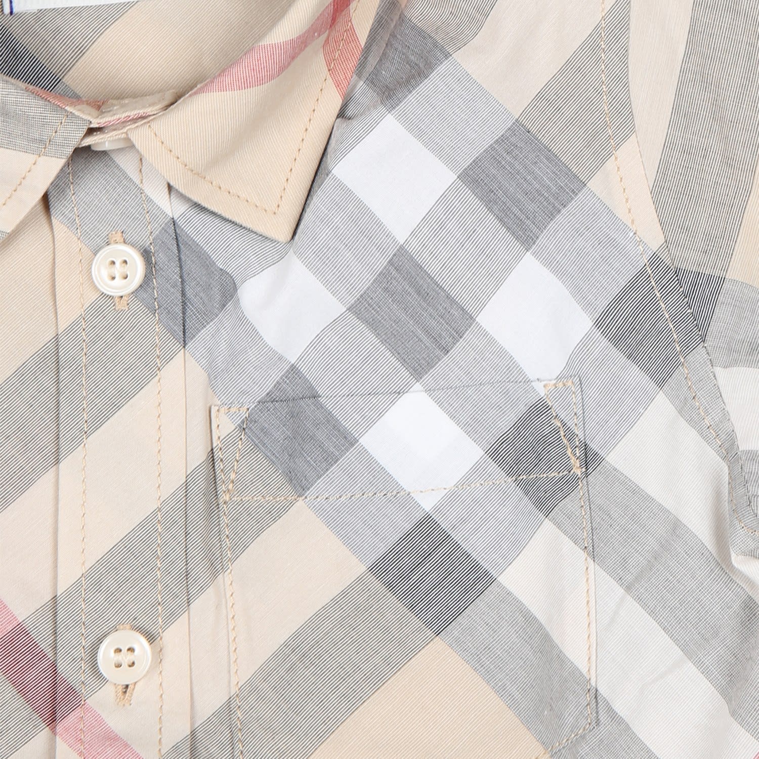 Shop Burberry Beige Shirt For Baby Boy With Vintage Check