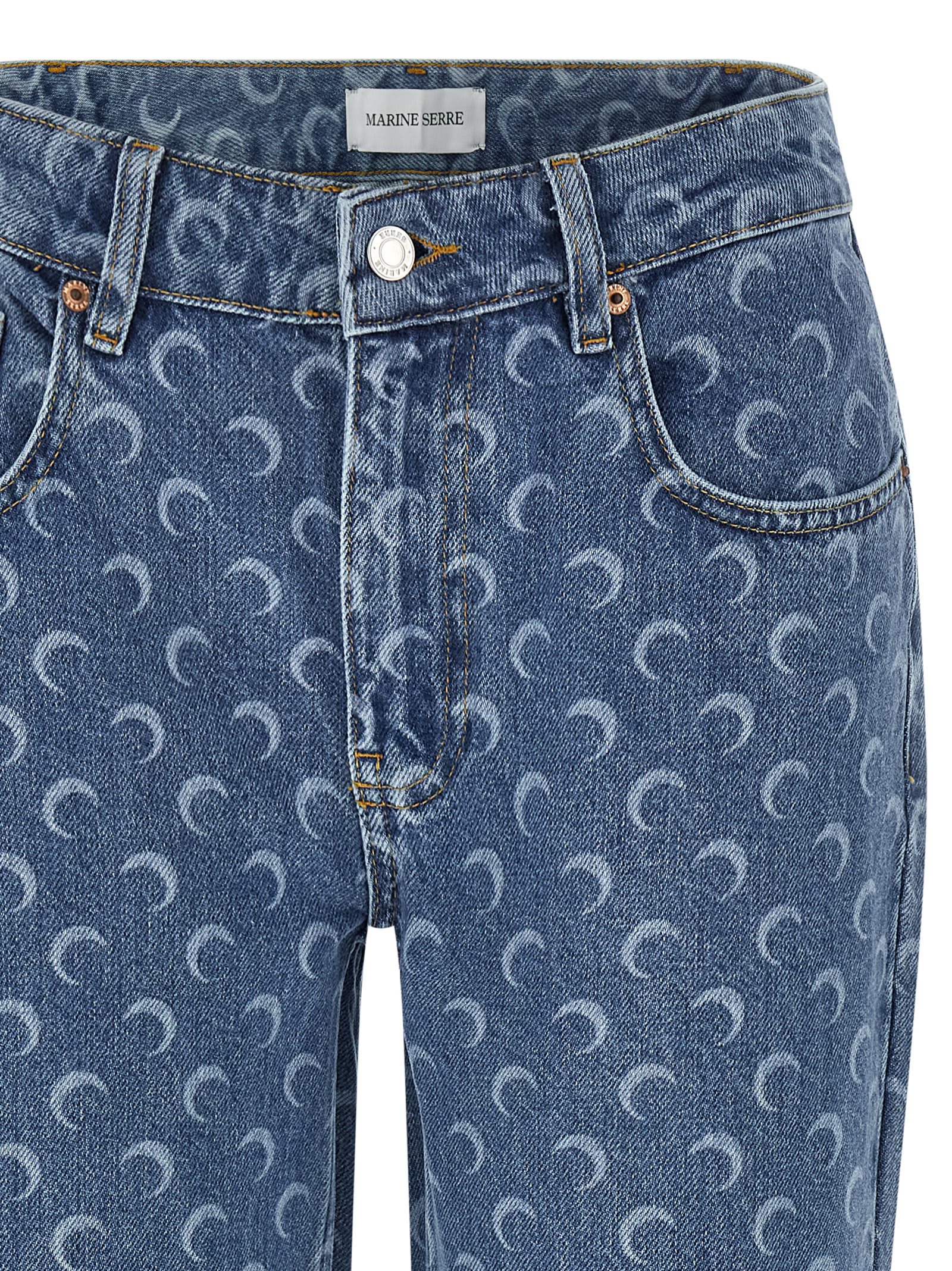 Marine Serre Lunar Print Five-pocket Denim Trousers In Blue