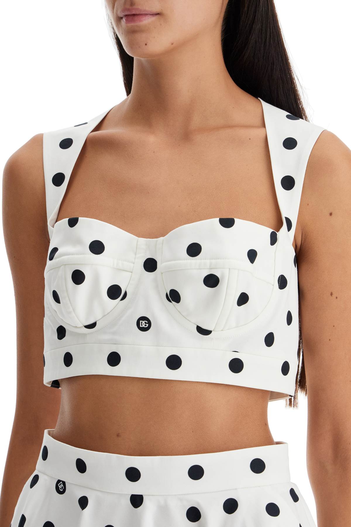 Shop Dolce & Gabbana Polka Dot Cotton Bustier Top With In Pois Med 1.5 F.bianc (white)