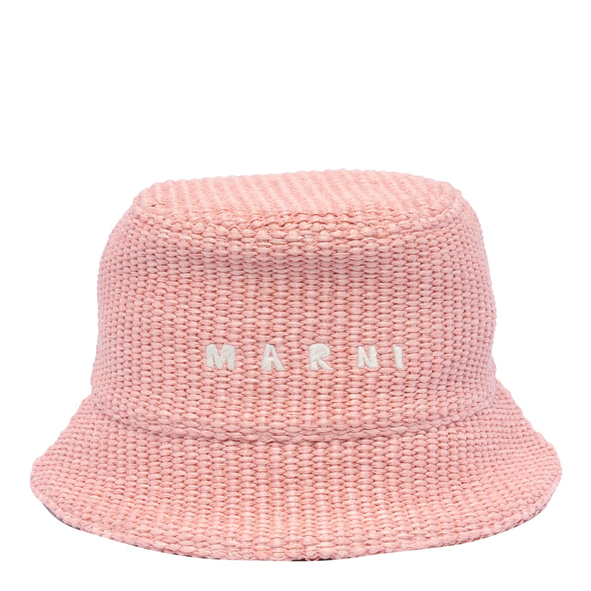Marni Bucket Hat Rafia Effect With Embroidered Logo In Pink
