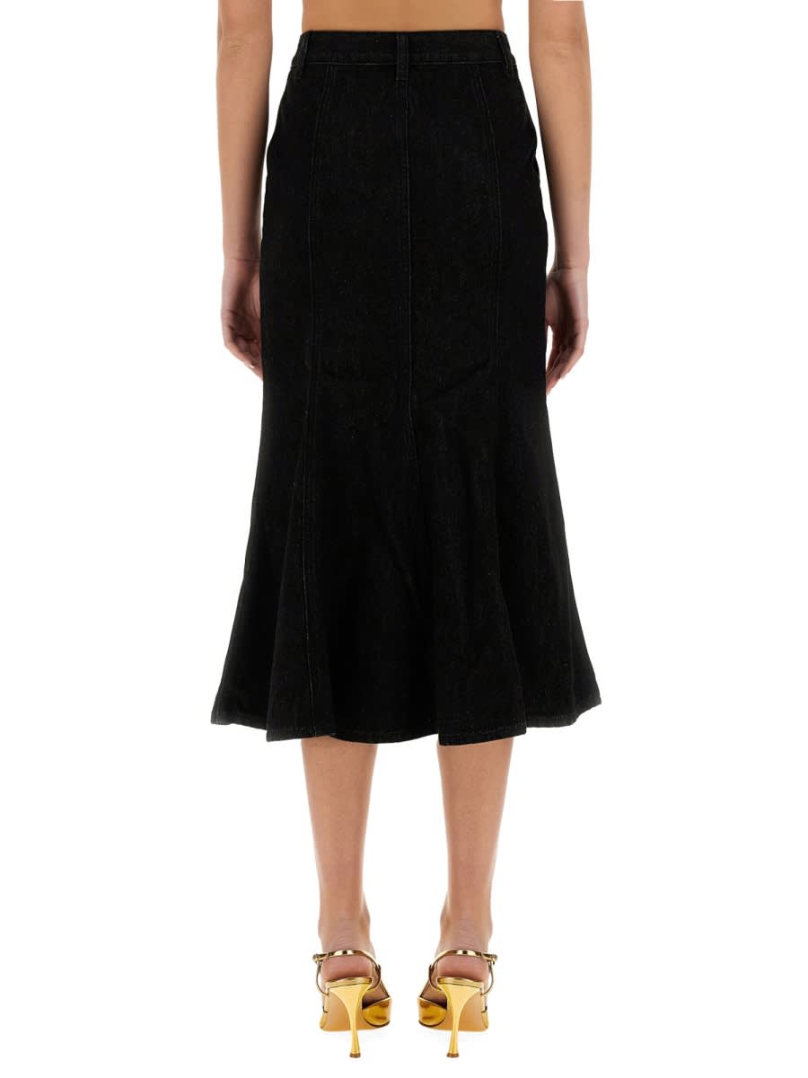 Self-portrait Denim Flared Midi Skirt In Black