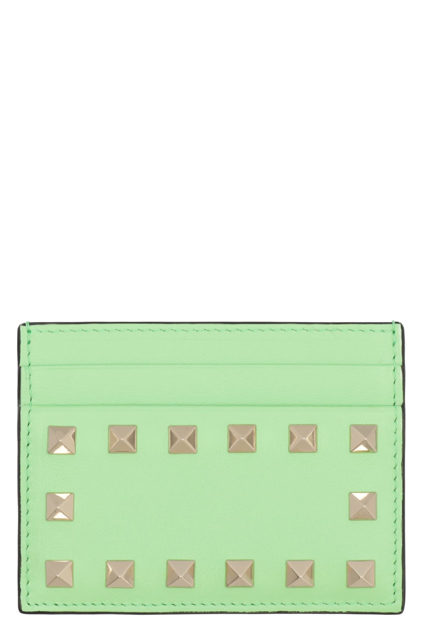 Shop Valentino Garavani - Rockstud Leather Card Holder In Green