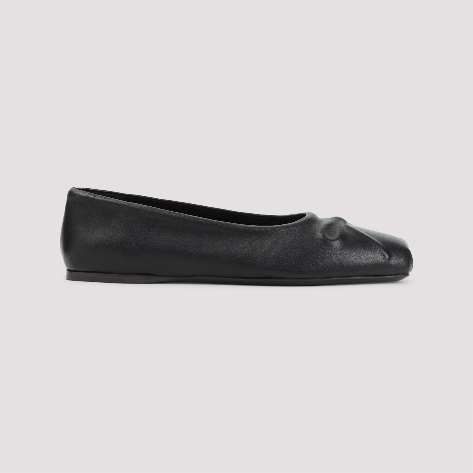Marni Refined Black Leather Flats With Gathered Detail In Black