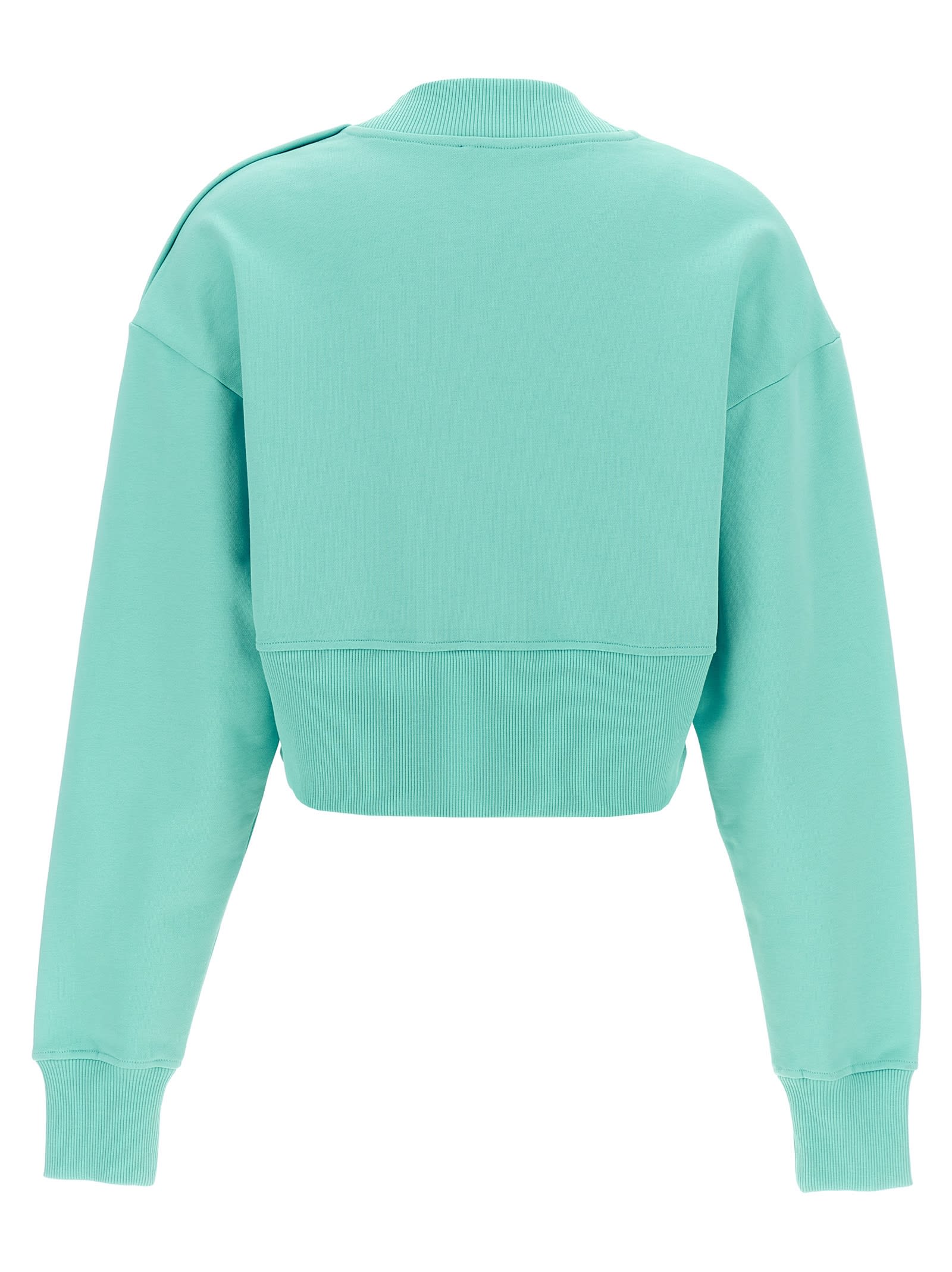 Shop Balmain Cropped Sweatshirt In Light Blue