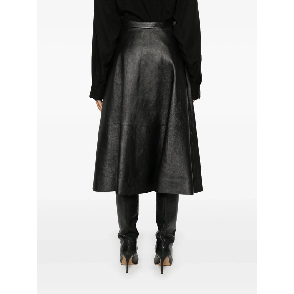 Balenciaga Leather Midi Skirt In Black